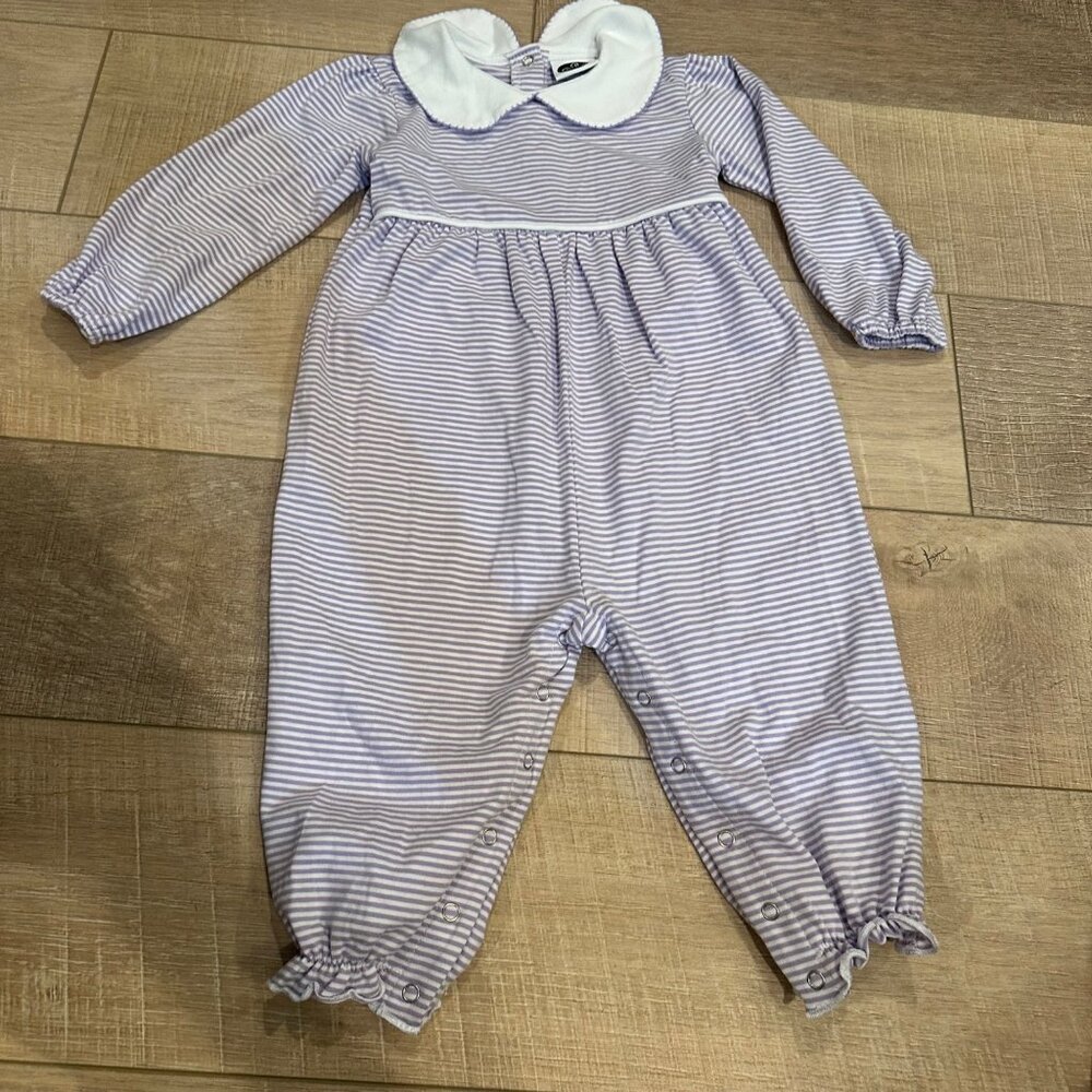 PBJ GIRLS 18 MONTH ONE PIECE ROMPER PETER PAN COLLAR PURPLE STRIPES